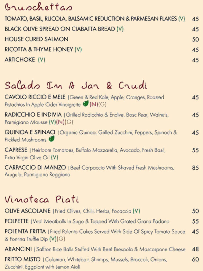 Solo Italian Restaurant Menu 